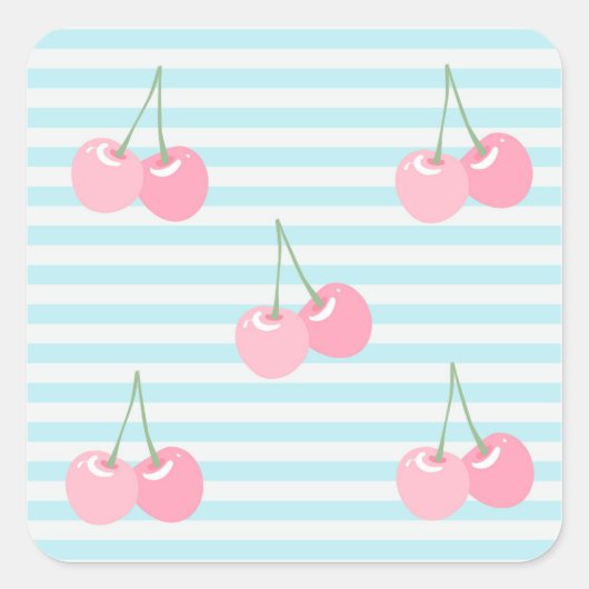 Roze Kersen Zomer Vierkante Sticker (Voorkant)