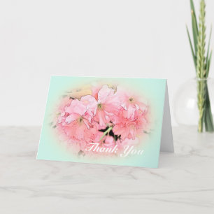 Roze kersenbloemen in lichtblauw Dank u Bedankkaart