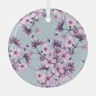 Roze kersenbloemen: waterverf achtergrond tak glas ornament