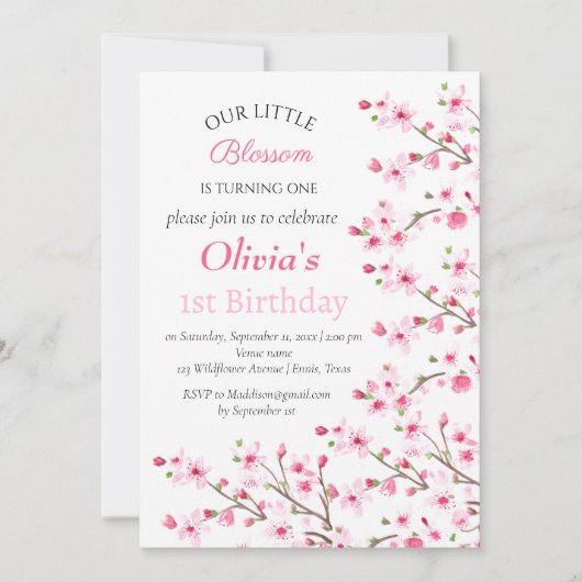 Roze Kersenbloesem 1e Verjaardag Bloemen Kaart (Voorkant)
