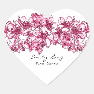 Roze Kersenbloesem Arrangement Schets Ontwerp Hart Sticker
