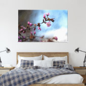 Roze Kersenbloesem, Blauwe Lucht, Witte Wolk Canvas Afdruk (Insitu (Slaapkamer))