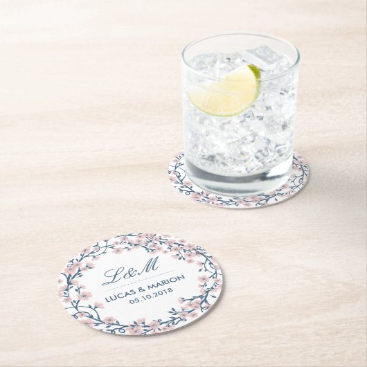 Roze Kersenbloesem Bloem Bruiloft Feest Onderzette Ronde Kartonnen Onderzetter (Insitu)