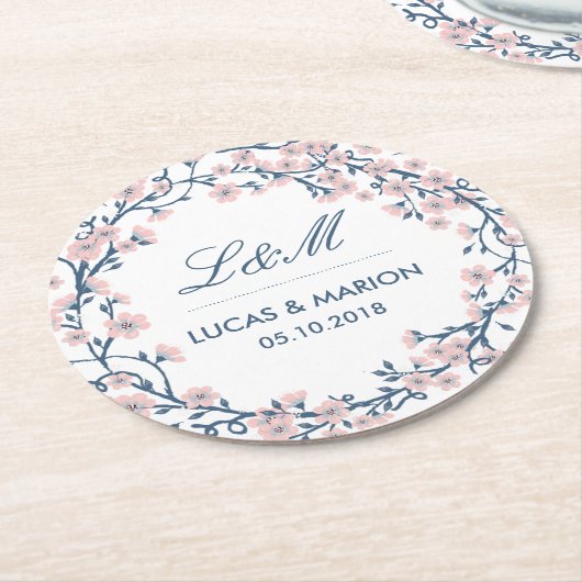 Roze Kersenbloesem Bloem Bruiloft Feest Onderzette Ronde Kartonnen Onderzetter (Gebogen)