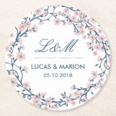 Roze Kersenbloesem Bloem Bruiloft Feest Onderzette Ronde Kartonnen Onderzetter (Voorkant)