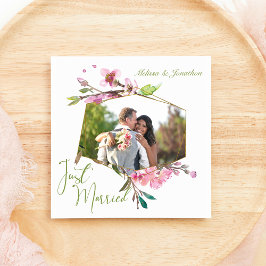 Roze Kersenbloesem Bloem Just Married Feestdagenkaart