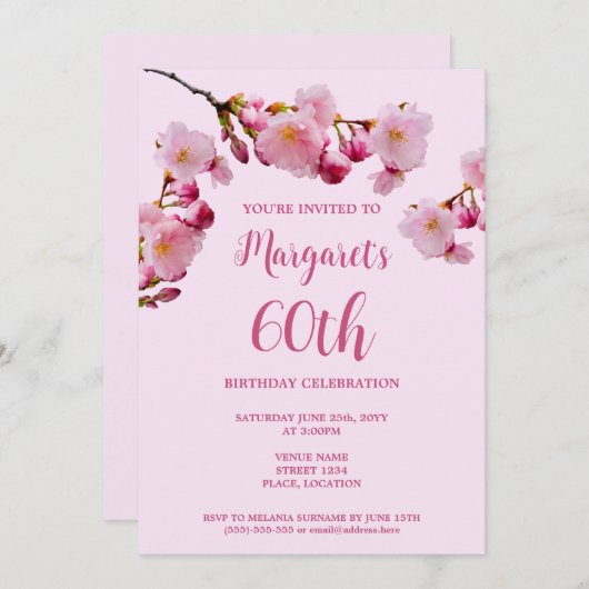 Roze Kersenbloesem Bloemen 60ste Verjaardagsfeest Kaart (Voorkant / Achterkant)