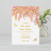 Roze Kersenbloesem Bloemen Bloemen Douche Trouwen Folie Uitnodiging (Staand Voorkant)