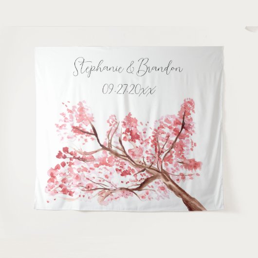 Roze Kersenbloesem Bloemen Bruiloft Fotocabine Wandkleed (Voorkant (horizontaal))