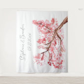 Roze Kersenbloesem Bloemen Bruiloft Fotocabine Wandkleed (Voorkant)
