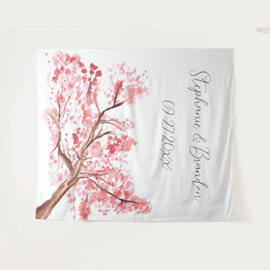 Roze Kersenbloesem Bloemen Bruiloft Fotocabine Wandkleed (Voorkant (horizontaal))