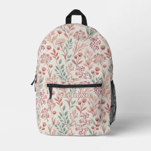 Roze kersenbloesem, bloemen en bladeren patroon bedrukte rugzak