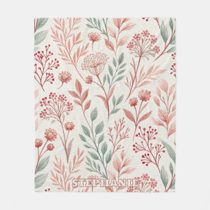 Roze kersenbloesem, bloemen en bladeren patroon fleece deken