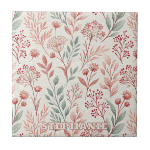 Roze kersenbloesem, bloemen en bladeren patroon tegeltje