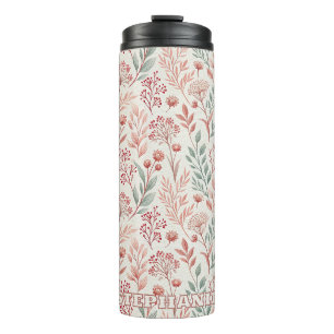 Roze kersenbloesem, bloemen en bladeren patroon thermosbeker