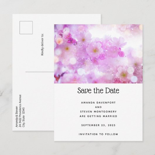 Roze Kersenbloesem Bloemen Foto Aankondigingskaart (Voorkant / Achterkant)