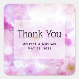 Roze Kersenbloesem Bloemen Foto Bedankt Vierkante Sticker