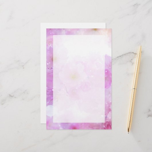 Roze Kersenbloesem Bloemen Foto Briefpapier (Voorkant / Achterkant in situ)