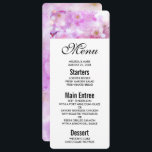 Roze Kersenbloesem Bloemen Foto Kaart<br><div class="desc">Evenementenmenu met een prachtige foto met roze kersenbloesems. Dromerig afbeelding met bokeh lichten en fonkelingen.</div>
