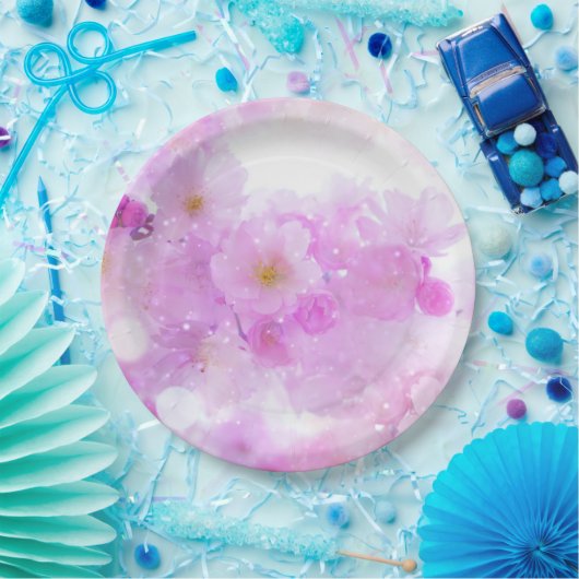 Roze Kersenbloesem Bloemen Foto Papieren Bordje (Feest)