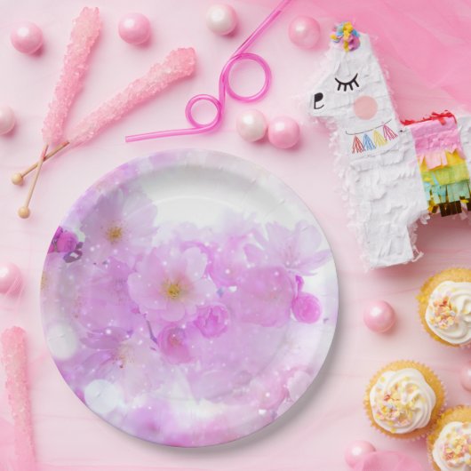 Roze Kersenbloesem Bloemen Foto Papieren Bordje (Feest)