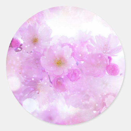 Roze Kersenbloesem Bloemen Foto Ronde Sticker (Voorkant)