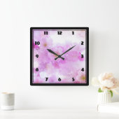 Roze Kersenbloesem Bloemen Foto Vierkante Klok (Huis)