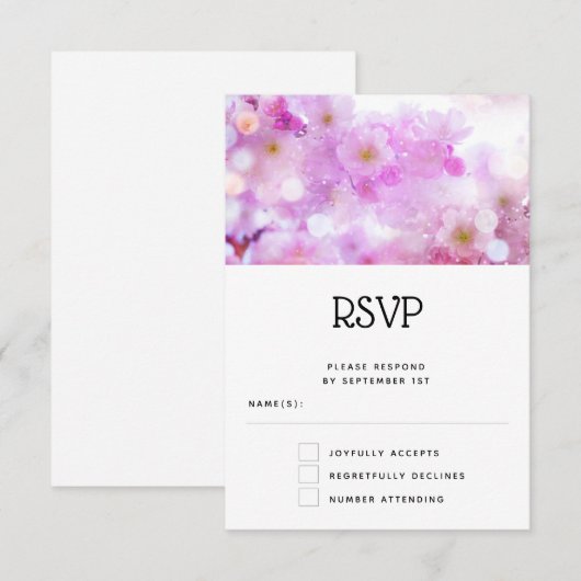 Roze Kersenbloesem Bloemen Fotobruiloft RSVP Kaartje (Voorkant / Achterkant)
