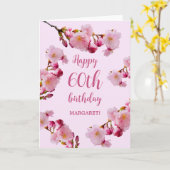 Roze Kersenbloesem Bloemen Gelukkige 60ste Verjaar Kaart (Gele Bloem)