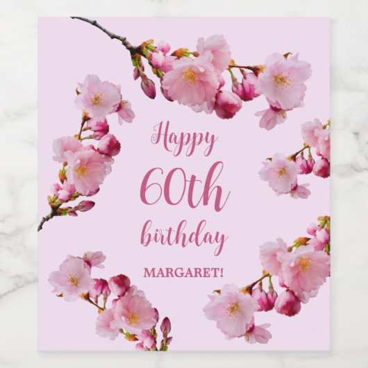 Roze Kersenbloesem Bloemen Gelukkige 60ste Verjaar Wijn Etiket (Enkel label)