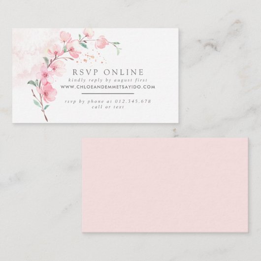 Roze Kersenbloesem Bloemen Huwelijkswebsite RSVP Informatiekaartje (Voorkant / Achterkant)