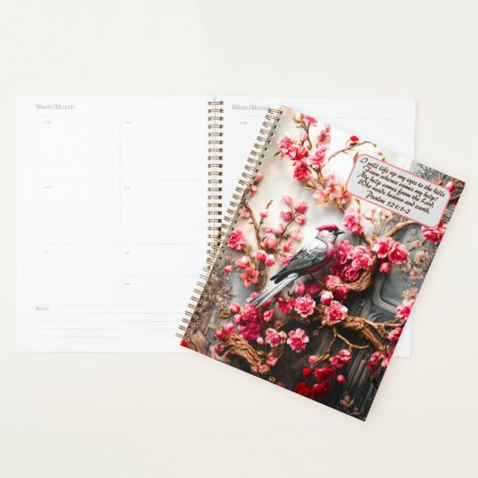 Roze Kersenbloesem Bloemen Met Vogel & Bijbelvers Planner (Display)