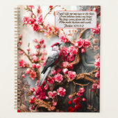 Roze Kersenbloesem Bloemen Met Vogel & Bijbelvers Planner (Voorkant)
