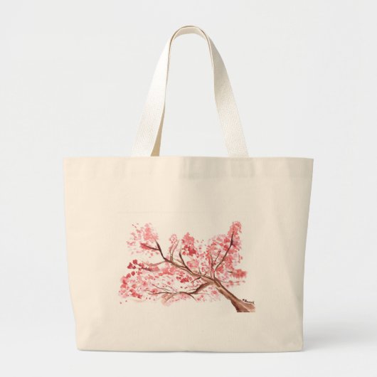 Roze kersenbloesem bloemen waterverf bloem chic grote tote bag (Voorkant)