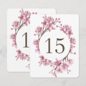 Roze kersenbloesem. Bloemenbruiloft Tafelnummers (Voorkant / Achterkant)