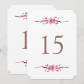 Roze kersenbloesem. Bloemenbruiloft Tafelnummers (Voorkant / Achterkant)