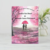 Roze Kersenbloesem bloemenpaar Bruiloft Kaart (Staand voorkant)