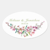 Roze Kersenbloesem Bloemige Bruiloft Ovale Sticker (Voorkant)
