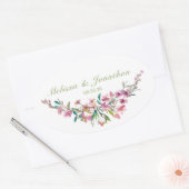 Roze Kersenbloesem Bloemige Bruiloft Ovale Sticker (Envelop)