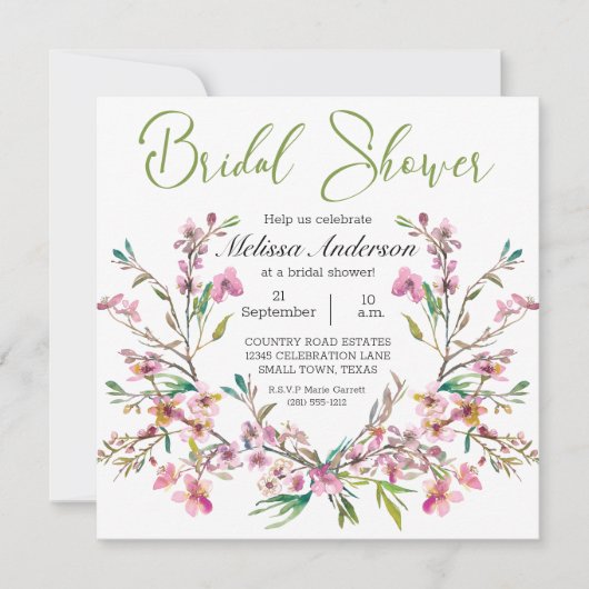 Roze Kersenbloesem Bloemige Bruiloftsdouche Kaart (Voorkant)