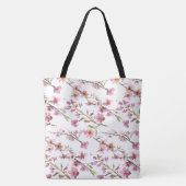 Roze Kersenbloesem Bloemige Initiële Naam Monogram Tote Bag (Achterkant)