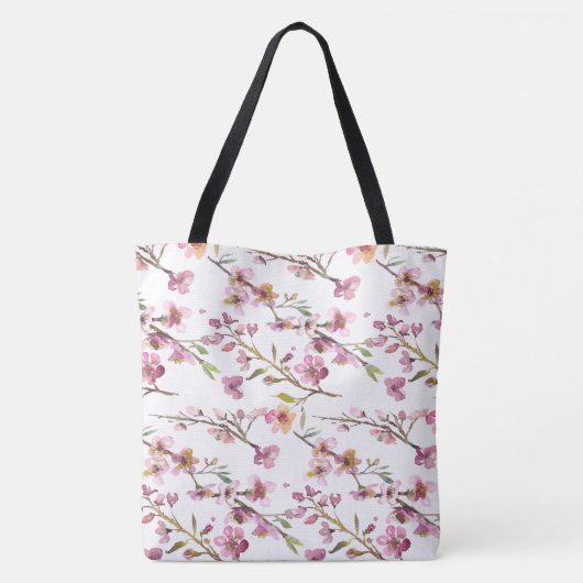 Roze Kersenbloesem Bloemige Initiële Naam Monogram Tote Bag (Achterkant)