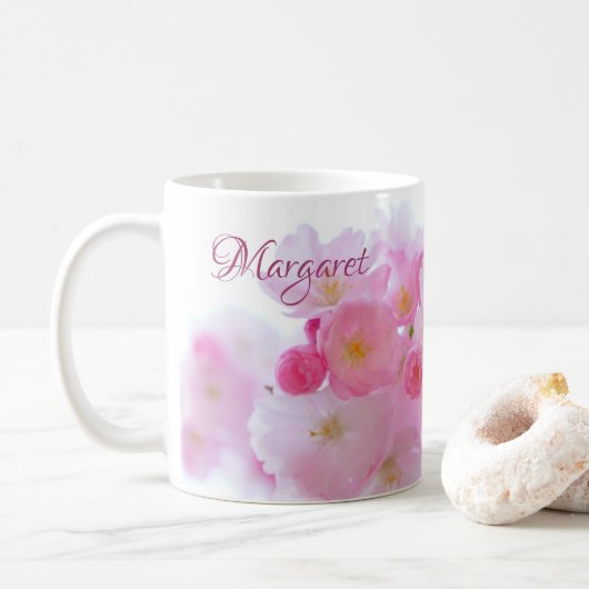Roze Kersenbloesem Bloemige Koffiemok (Met donut)