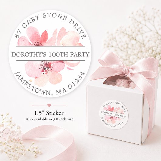 Roze Kersenbloesem Bloemige Retouradres Sticker