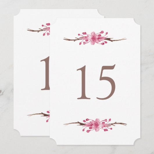 Roze kersenbloesem. Bloemige tafel nummers voor he Kaart (Voorkant / Achterkant)