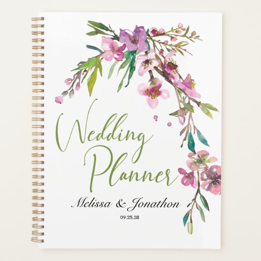 Roze Kersenbloesem Bloemige Trouwplanner Planner (Voorkant)