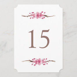 Roze kersenbloesem. Bloemige trouwtafel nummers Kaart