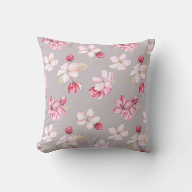 Roze Kersenbloesem Bloemige Worp Kussen (Voorkant)