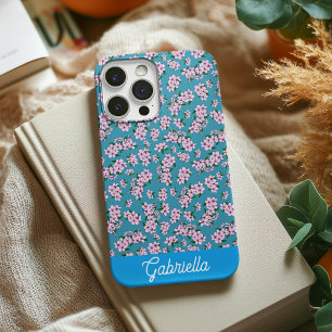 Roze kersenbloesem Bloemmotief Naam Case-Mate iPhone 14 Hoesje