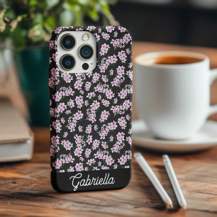 Roze kersenbloesem Bloemmotief Naam Case-Mate iPhone 14 Hoesje